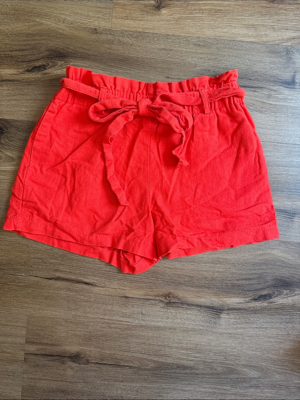 Have Red High-Waist Paperbag Tie-Belt Shorts